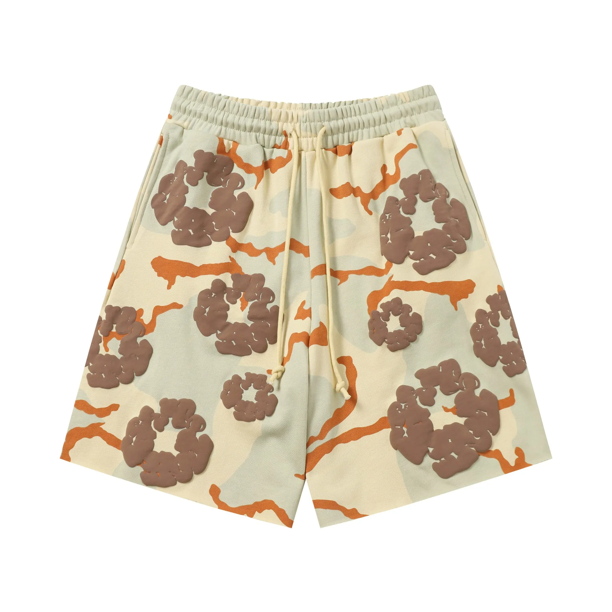8208# DENIM TEARS Kapok European and American trendy brand high-quality foam flocking camouflage printed shorts Color Camouflage blue Camouflage powder Camouflage gray Camouflage apricot Camouflage green Size S-XL